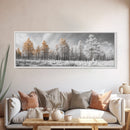 Snowy Forest Landscape, Frosted Pine Trees, Winter Wonderland Scene, Framed Canvas Print, Nordic Minimalist, Holiday Wall Art