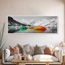 Rainbow Icebergs, Arctic View, Frozen Sea, Vibrant Chill, Framed Canvas Print, Kids Room Art, Surreal Landscape, Winter Fantasy