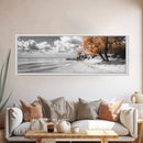 Sandy Beach Trees, Golden Autumn Coastline, Cloudy Sky Horizon, Canvas Print, Nature Coastal Art, Bathroom Wall Decor, Boho Fall Aesthetic