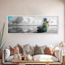 Colorful Hoodie, Peaceful Ocean, Reflective Moment, Street Style, Framed Canvas Print, Boho Wall Art, Teen Bedroom Decor