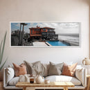 Coastal Villa, Ocean View, Infinity Pool, Sunset Escape, Framed Canvas Print, Beach House Decor, Mediterranean Art, Living Room Wall Art