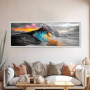 Wave Photography, Color Splash, Sunset Sea, Surf Art, Framed Canvas Print, Beach House Decor, Coastal Vibes, Modern Ocean Wall Art