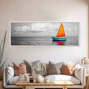 Sailboat Art, Bright Sail, Ocean Calm, Nautical Theme, Framed Canvas Print, Beach Wall Art, Coastal Decor, Minimalist Living Room Art