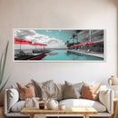 Poolside Escape, Beach Umbrellas, Luxury Retreat, Modern Resort, Framed Canvas Print, Vacation Vibes, Coastal Living, Bedroom Wall Art