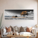 Prairie Cabin, Golden Tree, Rural Landscape, Open Sky, Framed Canvas Print, Country Decor, Farmhouse Wall Art, Rustic Bedroom Style