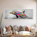 Rainbow Dolphin Splash, Colorful Ocean Animal, Vibrant Wildlife Art, Canvas Print, Coastal Kids Room Wall Art, Playroom Nautical Decor