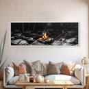 Stone Circle, Night Fire, Forest Blaze, Cozy Gathering, Canvas Print, Wilderness Wall Art, Fall Camping Decor, Rustic Cabin Style