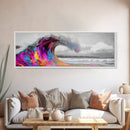 Rainbow Wave Curl, Surf Art Explosion, Vibrant Ocean Energy, Framed Canvas Print, Beach House Decor, Colorful Coastal Wall Art