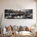 Peaceful Creek View, Fall Foliage Forest, Nature Wall Art, Fishing Scene, Framed Canvas Print, Rustic Home Decor, Autumn Photography