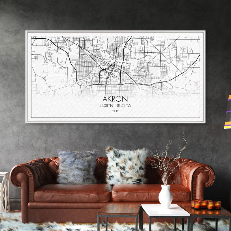 Akron Street Map, Ohio Map, Map Print, Modern Art, Wall Art, Canvas Print, Wall Hanging, Office Wall DÃ©cor, Couples Gift, City Map Canvas