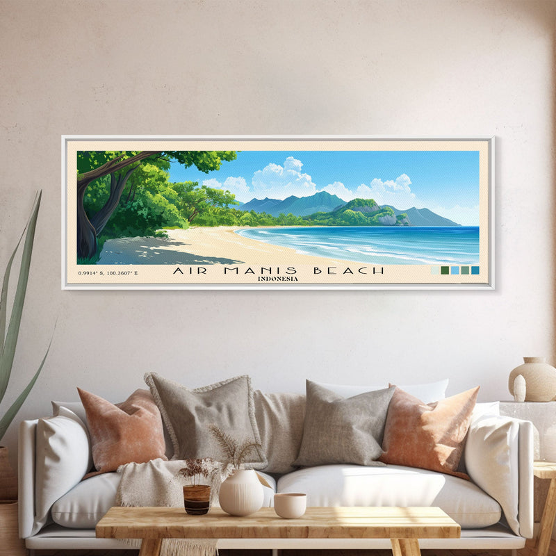 Air Manis Beach, Indonesia Panoramic Beach Print, Vacation Gift, Indonesia Wall Art, Framed Canvas Print, Framed Beach Painting