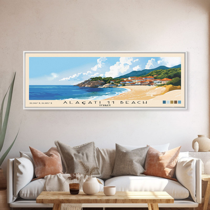 AlaÃ§atÄ± 11 Beach, Turkey Panoramic Beach Print, Vacation Gift, Turkey Wall Art, Beach Painting, Beach Decor, Beach Painting