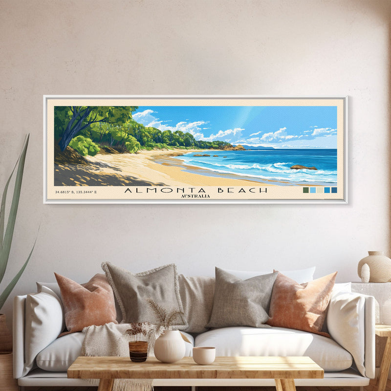 Almonta Beach, Australia Panoramic Beach Print, Vacation Gift, Australia Wall Art, Framed Canvas Print, Framed Beach Painting