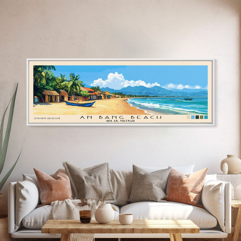 An Bang Beach, Hoi An, Vietnam Panoramic Beach Print, Vacation Gift, Hoi An, Vietnam Wall Art, Framed Canvas Print, Framed Beach Painting