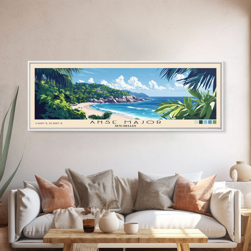 Anse Major, Seychelles Panoramic Beach Print, Vacation Gift, Seychelles Wall Art, Beach Painting, Beach Decor, Beach Painting