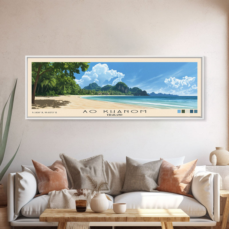 Ao Khanom, Thailand Panoramic Beach Print, Vacation Gift, Thailand Wall Art, Framed Canvas Print, Framed Beach Painting