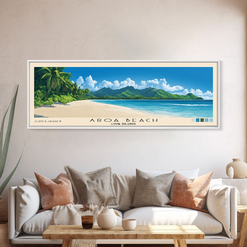 Aroa Beach, Cook Islands Panoramic Beach Print, Vacation Gift, Cook Islands Wall Art, Beach Painting, Beach Decor, Beach Painting