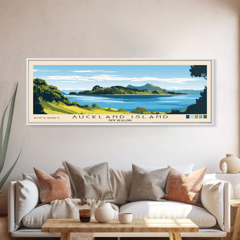 Auckland Island, New Zealand Panoramic Beach Print, Vacation Gift, New Zealand Wall Art, Beach Painting, Beach Decor, Beach Painting