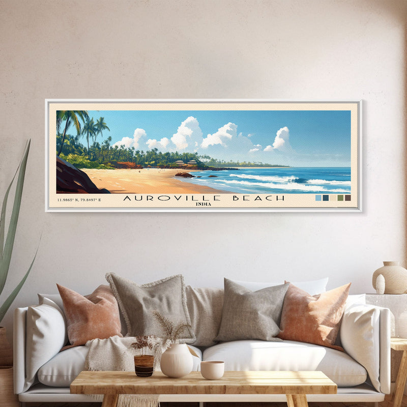 Auroville Beach, India Panoramic Print, Vacation Gift, India Wall Art, Beach Painting, Beach Decor, Large Wall Art, Wood Frame Art