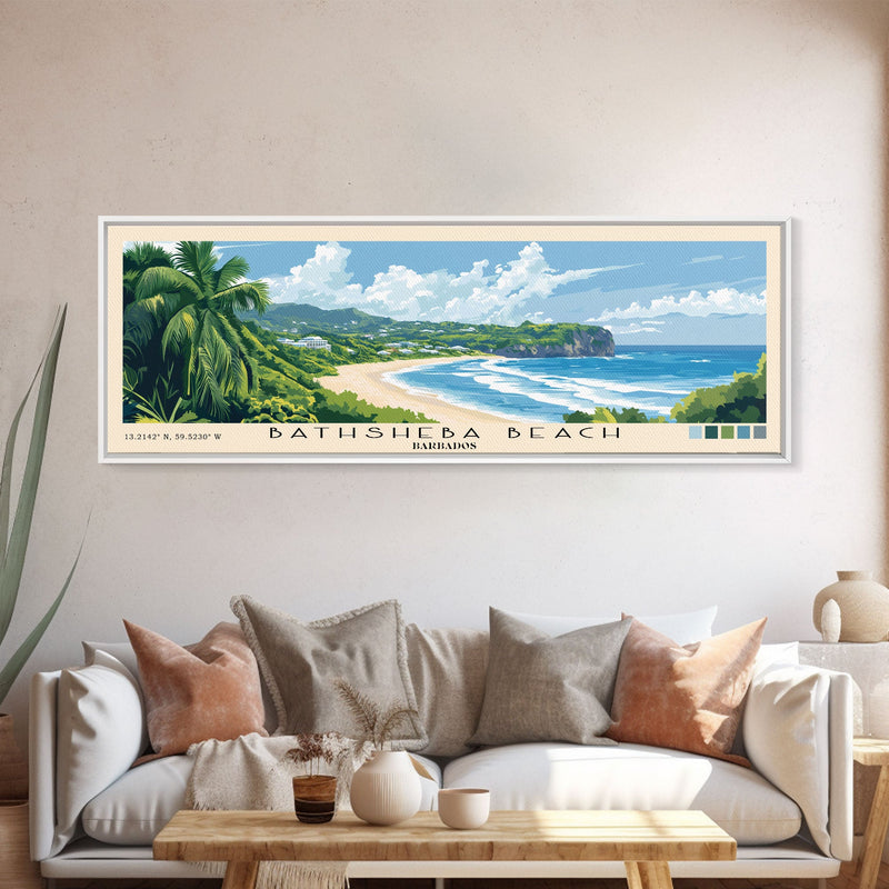 Bathsheba Beach, Barbados Panoramic Print, Vacation Gift, Barbados Wall Art, Beach Painting, Beach Decor, Beach Or Lakehouse Art