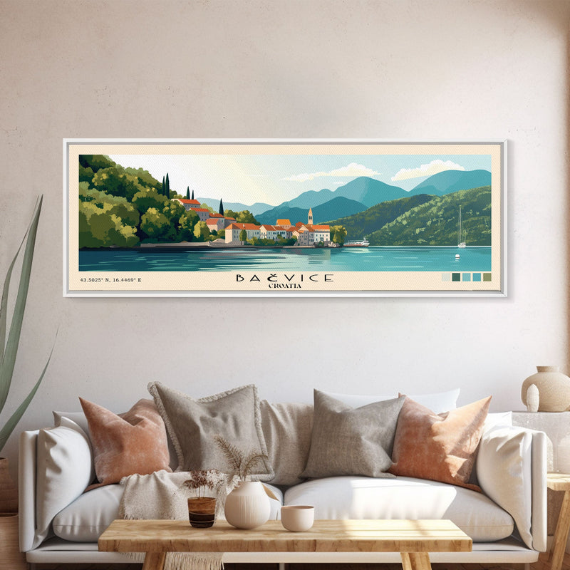 BaÄvice, Croatia Panoramic Print, Vacation Gift, Croatia Wall Art, Beach Painting, Beach Decor, Beach Or Lakehouse Art