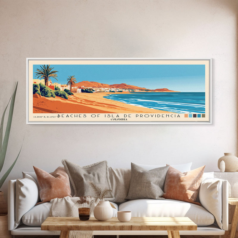 Beaches of Isla de Providencia, Colombia Panoramic Print, Vacation Gift, Colombia Wall Art, Beach Painting, Beach Decor, Large Wall Art, Wood Frame Art