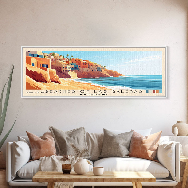 Beaches of Las Galeras, Dominican Republic Panoramic Beach Print, Vacation Gift, Dominican Republic Wall Art, Framed Canvas Print, Framed Beach Painting