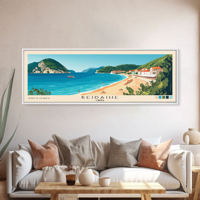 Beidaihe, China Panoramic Beach Print, Vacation Gift, China Wall Art, Beach Painting, Beach Decor, Beach Painting