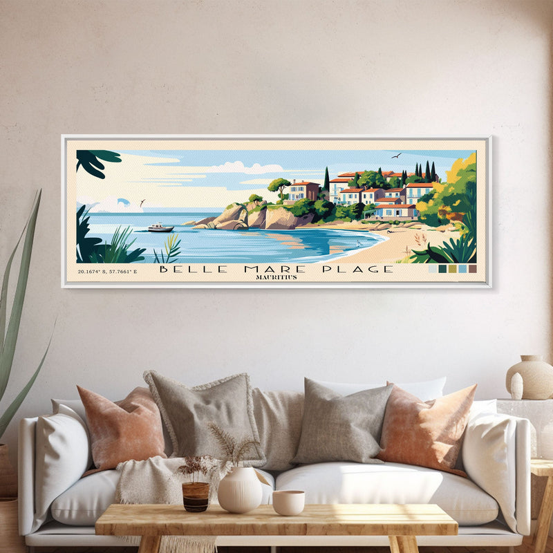 Belle Mare Plage, Mauritius Panoramic Beach Print, Vacation Gift, Mauritius Wall Art, Framed Canvas Print, Framed Beach Painting