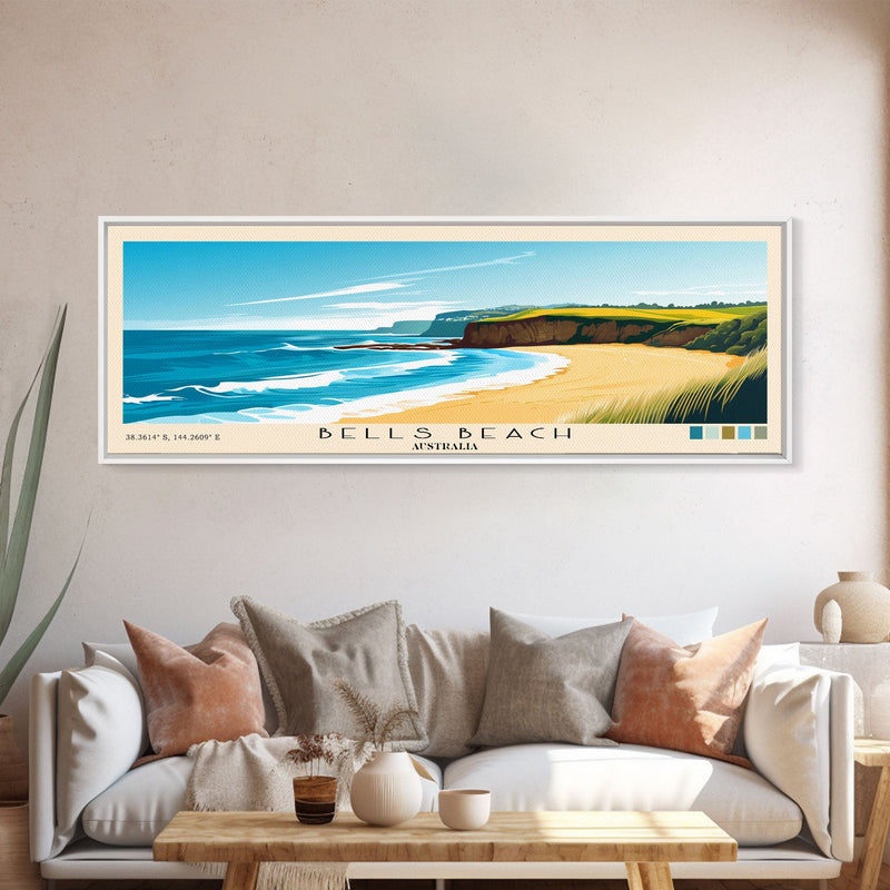 Bells Beach, Australia Panoramic Beach Print, Vacation Gift, Australia Wall Art, Beach Painting, Beach Decor, Beach Painting