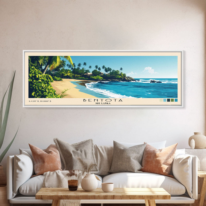 Bentota, Sri Lanka Panoramic Beach Print, Vacation Gift, Sri Lanka Wall Art, Framed Canvas Print, Framed Beach Painting