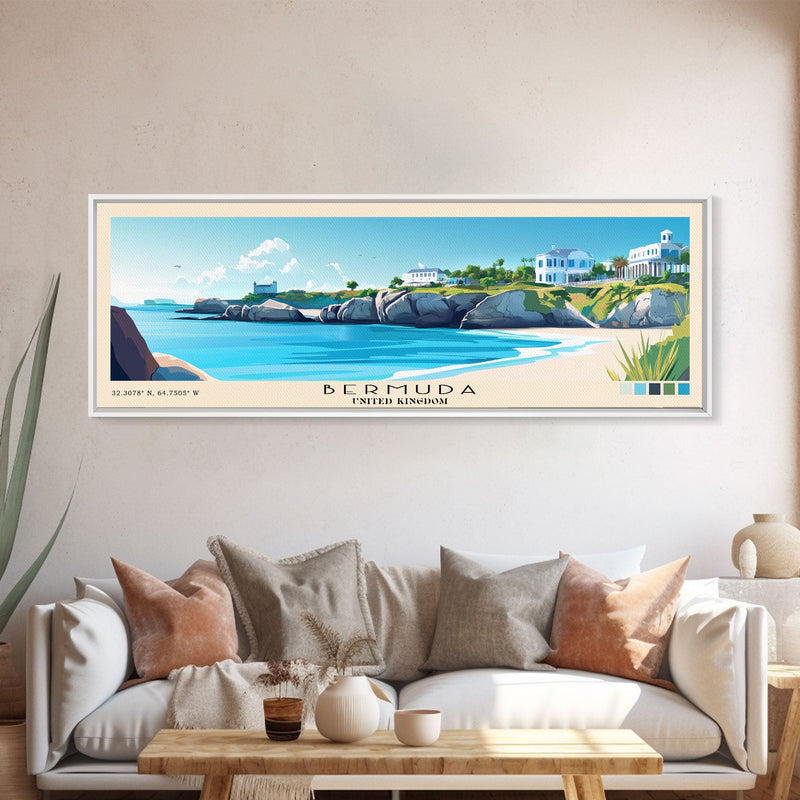 Bermuda, United Kingdom Panoramic Beach Print, Vacation Gift, United Kingdom Wall Art, Beach Painting, Beach Decor, Beach Painting