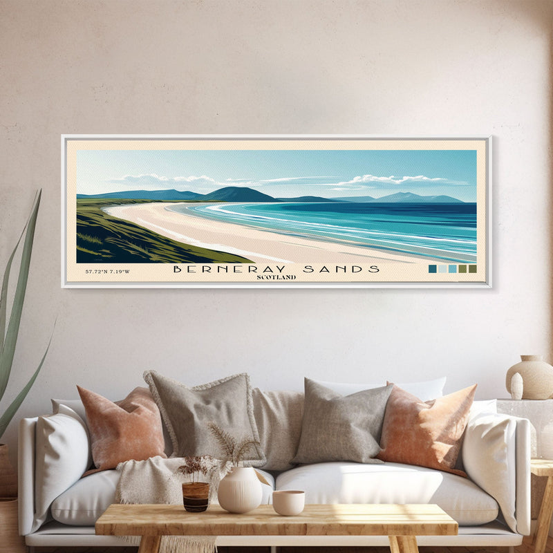 Berneray Sands, Scotland Panoramic Print, Vacation Gift, Scotland Wall Art, Beach Painting, Beach Decor, Large Wall Art, Wood Frame Art