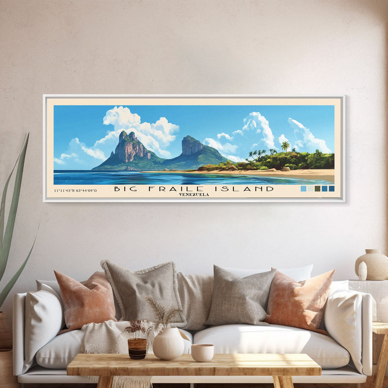 Big Fraile Island, Venezuela Panoramic Beach Print, Vacation Gift, Venezuela Wall Art, Framed Canvas Print, Framed Beach Painting