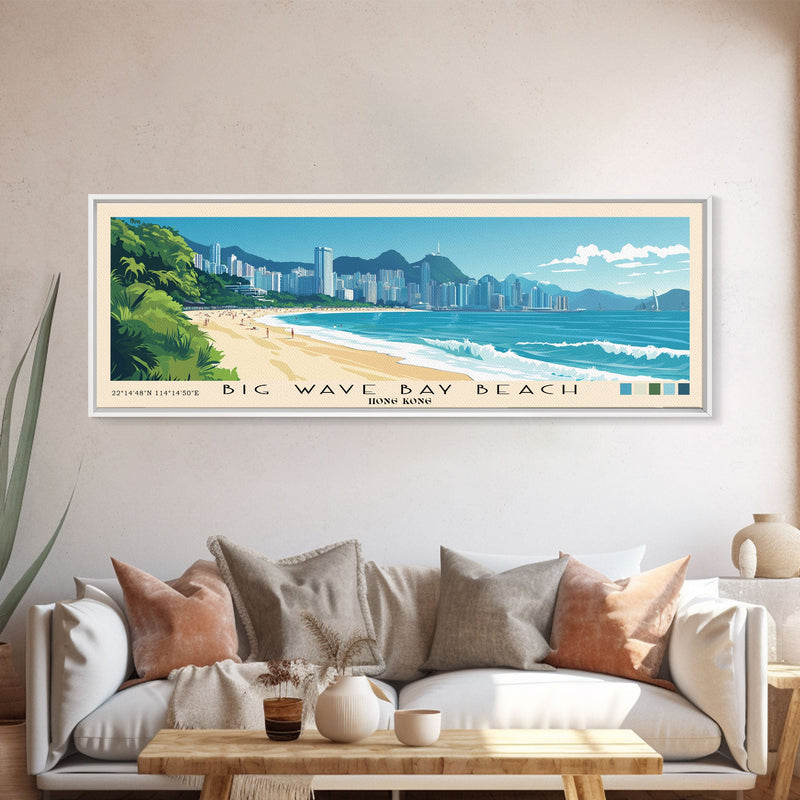 Big Wave Bay Beach, Hong Kong Panoramic Print, Vacation Gift, Hong Kong Wall Art, Beach Painting, Beach Decor, Beach Or Lakehouse Art