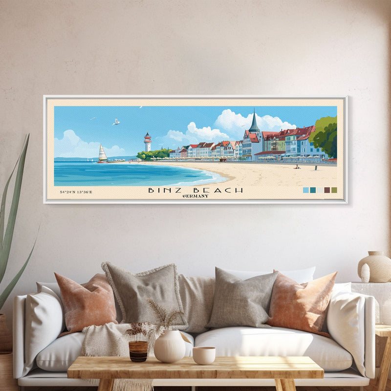 Binz Beach, Germany Panoramic Print, Vacation Gift, Germany Wall Art, Beach Painting, Beach Decor, Large Wall Art, Wood Frame Art