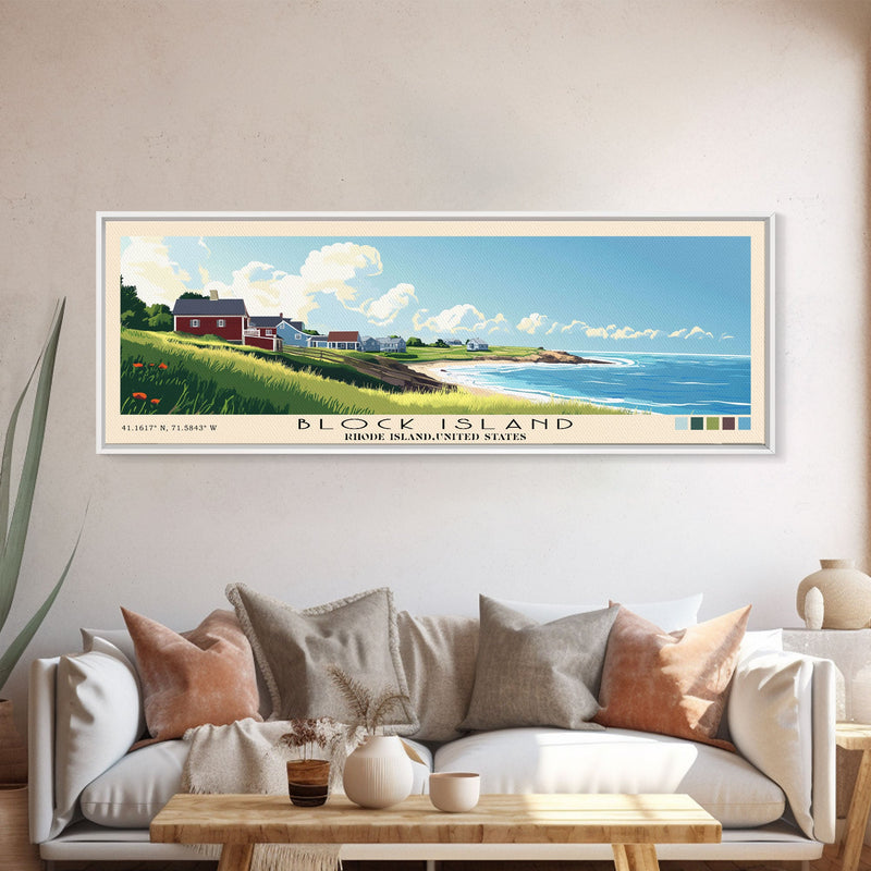 Block Island, Rhode Island,United States Panoramic Print, Vacation Gift, Rhode Island,United States Wall Art, Beach Painting, Beach Decor, Beach Or Lakehouse Art