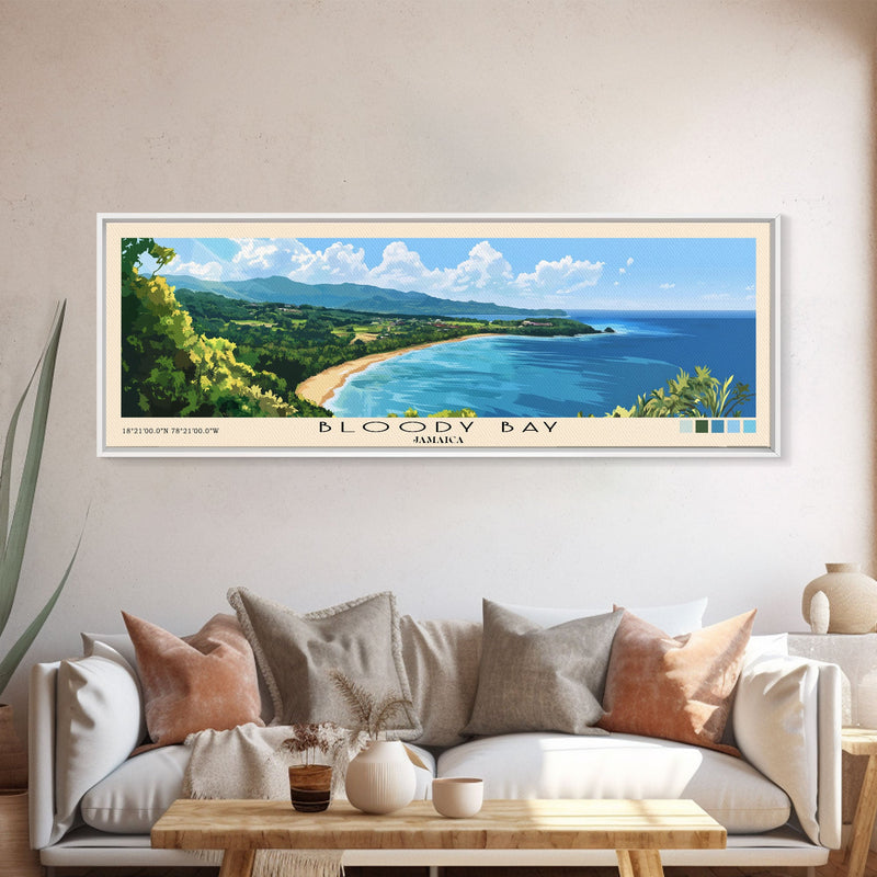 Bloody Bay, Jamaica Panoramic Beach Print, Vacation Gift, Jamaica Wall Art, Beach Painting, Beach Decor, Beach Painting