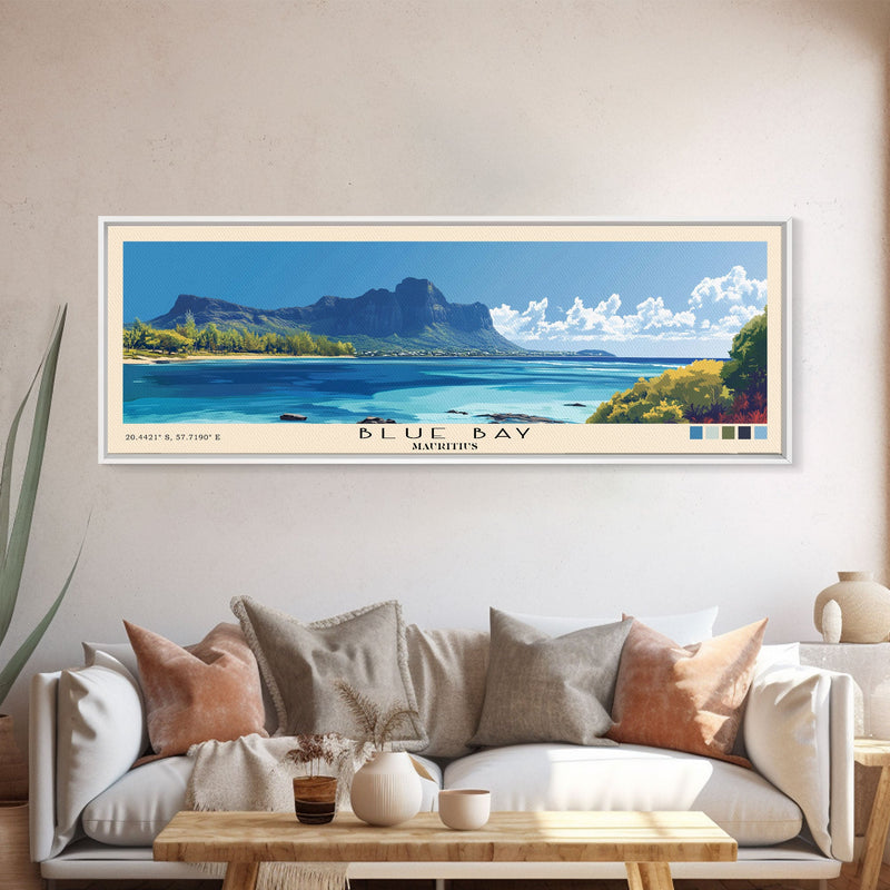 Blue Bay, Mauritius Panoramic Print, Vacation Gift, Mauritius Wall Art, Beach Painting, Beach Decor, Large Wall Art, Wood Frame Art