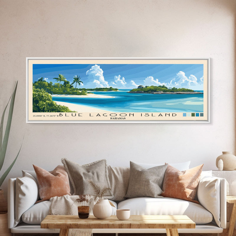 Blue Lagoon Island, Bahamas Panoramic Print, Vacation Gift, Bahamas Wall Art, Beach Painting, Beach Decor, Beach Or Lakehouse Art