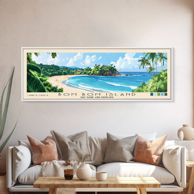 Bom Bom Island, SÃ£o TomÃ© and PrÃ­ncipe Panoramic Print, Vacation Gift, SÃ£o TomÃ© and PrÃ­ncipe Wall Art, Beach Painting, Beach Decor, Large Wall Art, Wood Frame Art