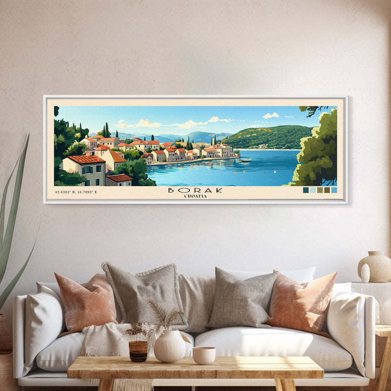 Borak, Croatia Panoramic Beach Print, Vacation Gift, Croatia Wall Art, Framed Canvas Print, Framed Beach Painting