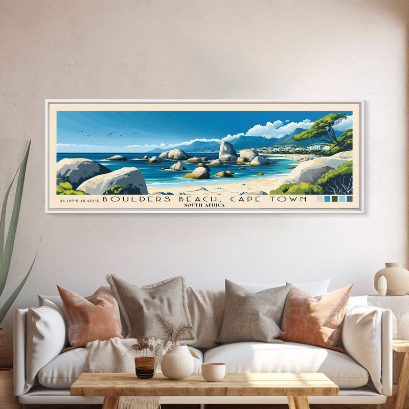 Boulders Beach, Cape Town, South Africa Panoramic Print, Vacation Gift, South Africa Wall Art, Beach Painting, Beach Decor, Beach Or Lakehouse Art