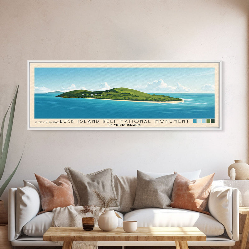 Buck Island Reef National Monument, US Virgin islands Panoramic Beach Print, Vacation Gift, US Virgin islands Wall Art, Framed Canvas Print, Framed Beach Painting