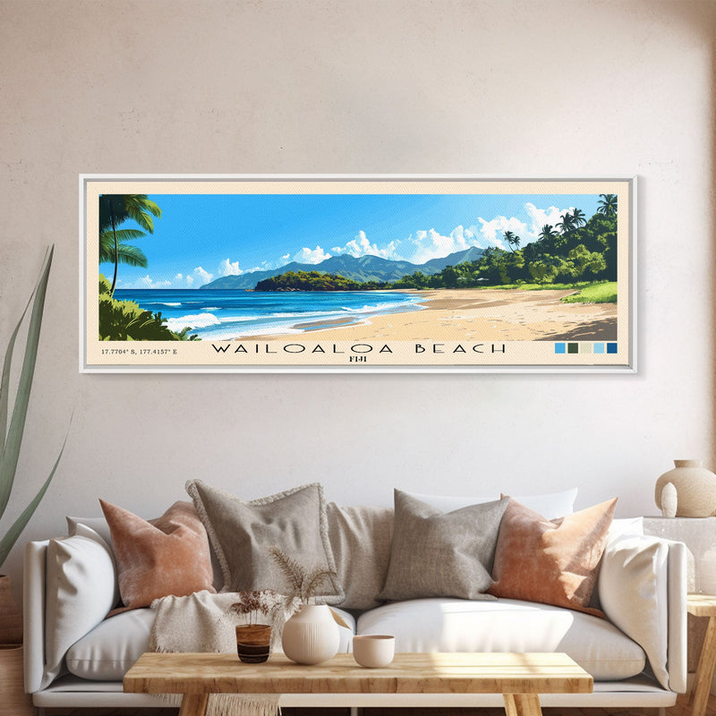 Wailoaloa Beach, Fiji Panoramic Print, Vacation Gift, Fiji Wall Art, Beach Painting, Beach Decor, Large Wall Art, Wood Frame Art