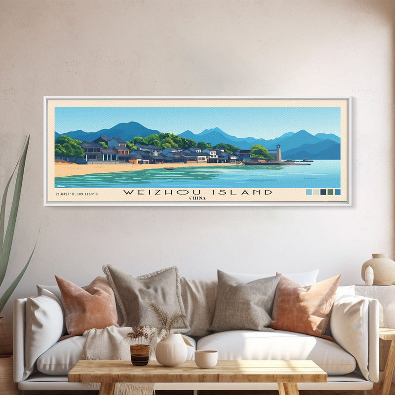 Weizhou Island, China Panoramic Beach Print, Vacation Gift, China Wall Art, Framed Canvas Print, Framed Beach Painting