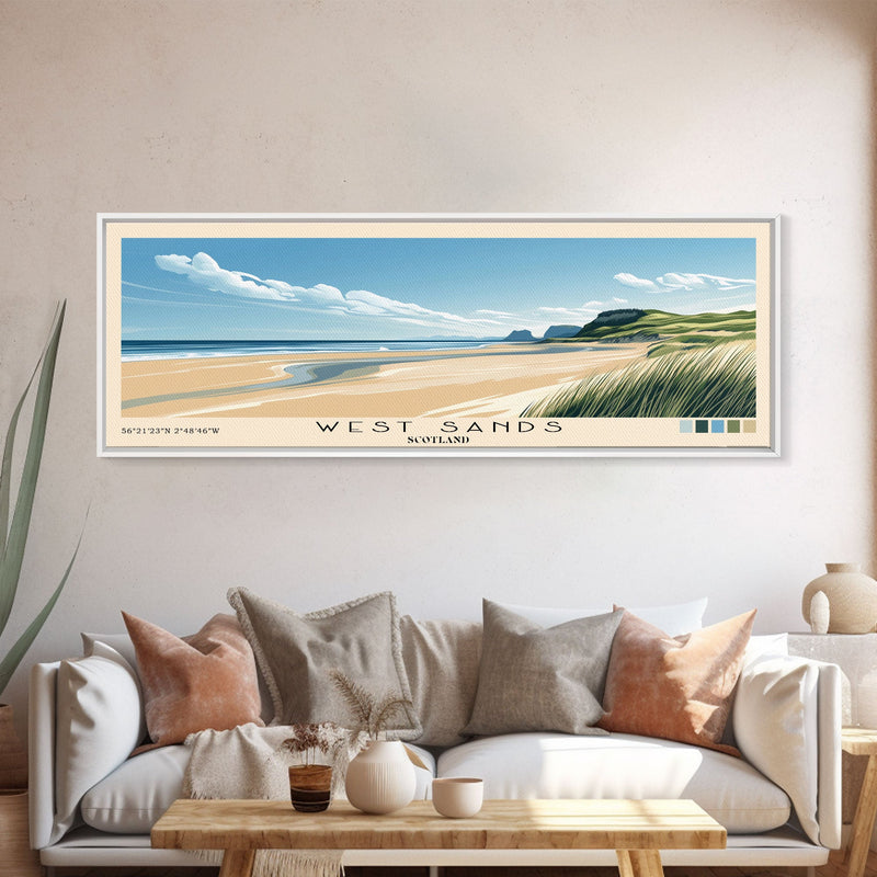 West Sands, Scotland Panoramic Print, Vacation Gift, Scotland Wall Art, Beach Painting, Beach Decor, Large Wall Art, Wood Frame Art