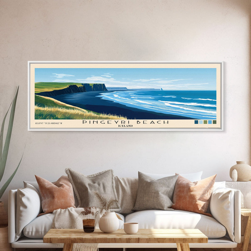 Ãingeyri Beach, Iceland Panoramic Beach Print, Vacation Gift, Iceland Wall Art, Framed Canvas Print, Framed Beach Painting