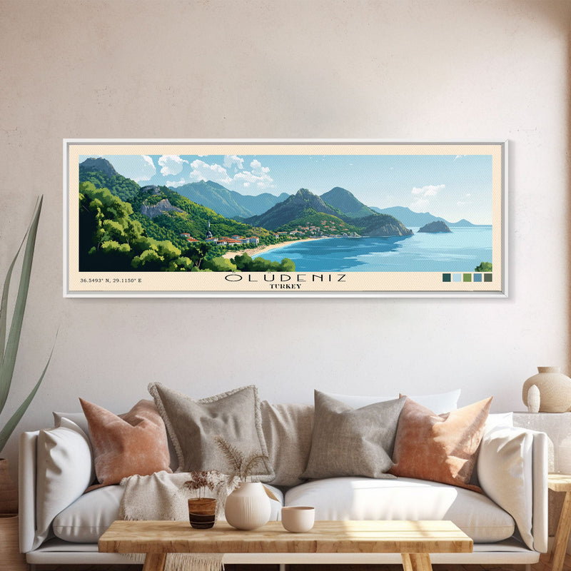 Ã–lÃ¼deniz, Turkey Panoramic Beach Print, Vacation Gift, Turkey Wall Art, Framed Canvas Print, Framed Beach Painting