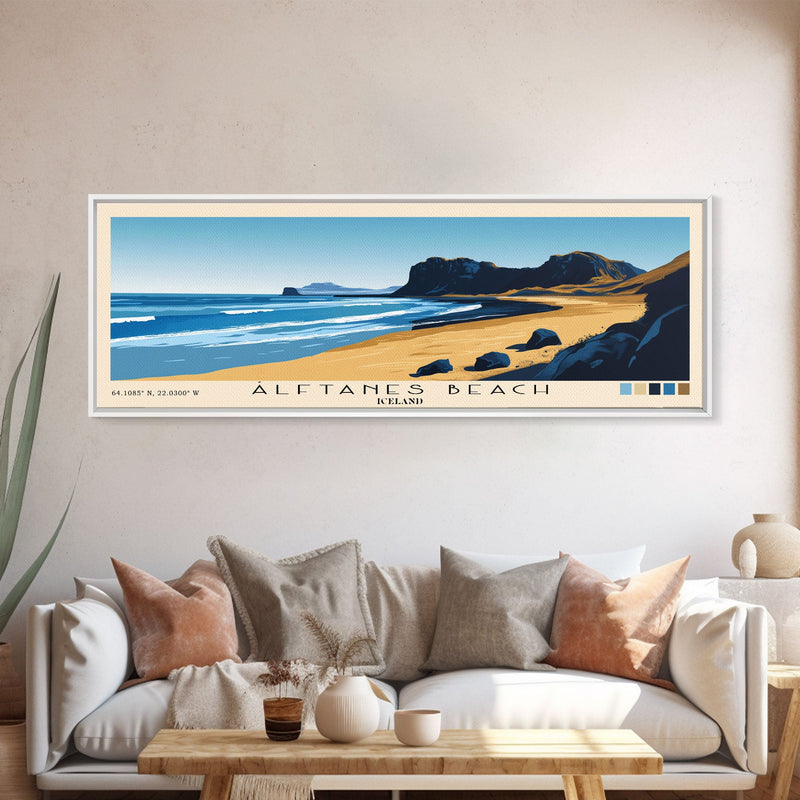 Ãlftanes Beach, Iceland Panoramic Print, Vacation Gift, Iceland Wall Art, Beach Painting, Beach Decor, Large Wall Art, Wood Frame Art